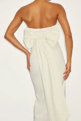 Fabulous Phenomenon White Strapless Bow Midi Dress
