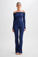 Chiara Straight Leg Rib Knit Pant - Navy