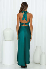 Light Minds Satin Midi Dress Forest Green