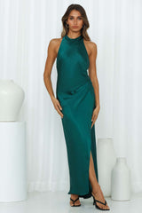 Light Minds Satin Midi Dress Forest Green