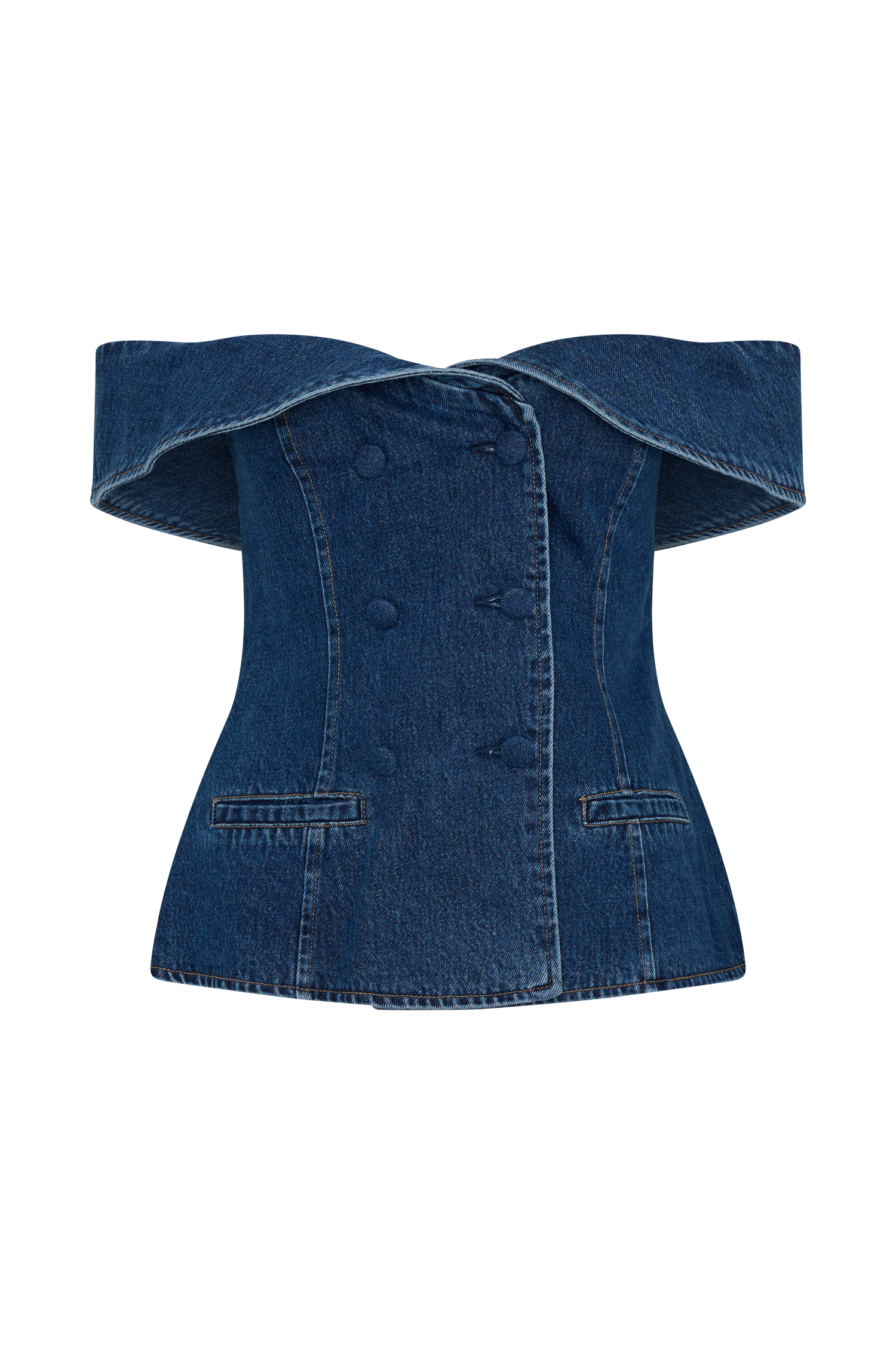 Krista Denim Off Shoulder Top - Dark Blue