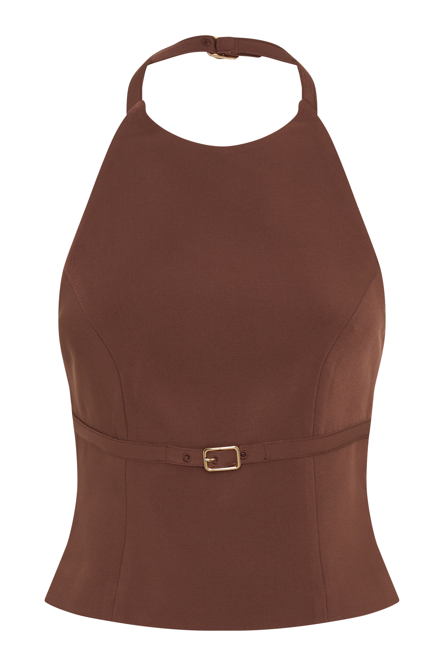 Letitia Suiting Halter Top With Buckle - Wood